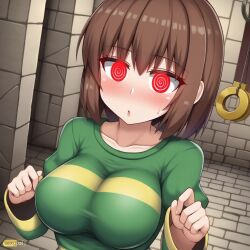 ai_art breasts chara_(undertale) pendulum spiral_eyes undertale