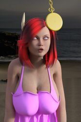 3d allison_(argonis) apron beach breasts cow_girl drool female_only femsub horns huge_breasts large_breasts original pendulum pocket_watch red_hair solo spiral_eyes symbol_in_eyes theheckle