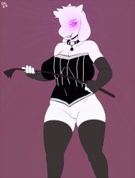  animated animated_gif bottomless breasts dominatrix femdom furry gloves glowing glowing_eyes goat_girl large_breasts looking_at_viewer manip opera_gloves pov pov_sub riding_crop smile thighhighs toriel_dreemurr undertale waverun_(manipper) 