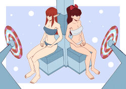 bikini crossover efalabrino eiselin_burchelli_meijal_hulkenberg elf_ears happy_trance hypnotic_disc long_hair metaphor:refantazio our_man_flint persona_(series) persona_5 persona_5_royal ponytail red_hair ribbon sitting spiralwash_eyes sumire_yoshizawa