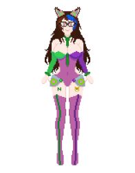 animal_ears blue_hair brown_hair cat_ears female_only femsub glowing glowing_eyes happy_trance manu_kushikawa nyarukavt pink_eyes pixel_art tattoo tech_control tie virtual_youtuber
