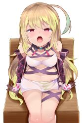 ahoge apricot2000 blonde_hair breasts brown_hair choker dazed empty_eyes femsub green_hair milla_maxwell miniskirt multicolored_hair open_mouth red_eyes sitting skirt tales_of_(series) tales_of_xillia