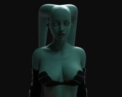 3d blue_eyes blue_lipstick breasts character_request cleavage collarbone corruption expressionless female_only femsub gloves huge_breasts hypnotized_dom hypnovideotoo lipstick opera_gloves solo star_wars tentacles twi&#039;lek twintails