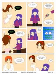 april_o&#039;neil brown_hair carlosfco chicken_pose comic dialogue fembot femdom femsub julia_(carlosfco) kigi_(carlosfco) large_breasts long_hair maid nabs001_(colorist) orange_hair original purple_hair short_hair tech_control teenage_mutant_ninja_turtles text trance_break