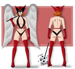 alternate_costume batman_(series) boots breasts collar corruption dc_comics enemy_conversion evil_smile face_paint female_only femsub happy_trance harley_quinn hawkgirl high_heels large_breasts lipstick makeup polmanning red_hair smile super_hero thigh_boots western wings