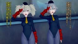  3d artist_request blonde_hair empty_eyes felsi_rollo femsub gundam_(series) gundam_the_witch_from_mercury happy_trance renee_costa saluting shadaloo_dolls short_hair standing street_fighter text translation_request twintails 