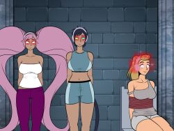  adora catra empty_eyes entrapta femsub headphones hypnotic_audio katsiika large_breasts long_hair pink_hair scooby-doo_(series) scooby-doo_and_the_ghoul_school she-ra_and_the_princesses_of_power short_hair spiral_eyes twintails 