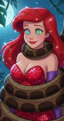 ai_art ariel coils disney gloves happy_trance jessica_rabbit jungle kaa kaa_eyes red_dress red_hair snake symbol_in_eyes the_jungle_book the_little_mermaid who_framed_roger_rabbit