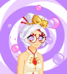  animated animated_gif breasts bubble drool fabius femsub glasses goggles goggles_on_head hair_buns happy_trance nintendo ping pixel_art purah silver_hair simple_background slouching solo spiral_background tears_of_the_kingdom the_legend_of_zelda 