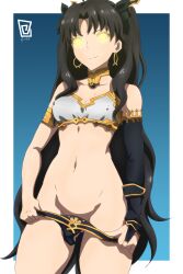  absurdres black_hair cleavage earrings fate/grand_order fate_(series) female_only femsub glowing glowing_eyes goddess happy_trance icontrol_(manipper) ishtar_(fate/grand_order) jewelry keihh long_hair manip navel smile solo spiral_eyes symbol_in_eyes undressing 