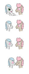 accidental_hypnosis animals_only comic green_hair heart heart_eyes horse hypnopony hypnotic_eyes hypnotized_hypnotist male_only maledom malesub my_little_pony original pink_hair short_hair spiral_eyes symbol_in_eyes text turning_the_tables yaoi