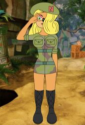 alternate_costume bandicoot_girl blonde_hair breasts crash_bandicoot_(series) expressionless eyeshadow female_only femsub furry green_eyes large_breasts liquidphazon long_hair standing standing_at_attention tawna_bandicoot