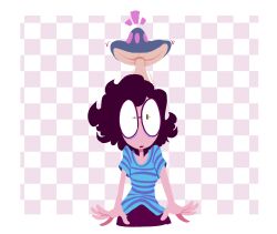  border brown_hair clothed curly_hair female_only femsub flat_chest glasses green_eyes long_hair mushroom open_mouth original pants shirt shrunken_irises simple_background sleepygaycutie solo 