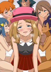  ash_ketchum black_hair blue_hair brown_hair dark_skin dawn doggos_doujins empty_eyes femsub fist_of_the_north_star happy_trance iris maledom may misty multiple_girls multiple_subs nintendo nude orange_hair pokemon serena sex 