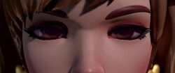  3d animated blonde_hair breasts brown_eyes d.va earrings exhibitionism female_only femsub glowing_eyes nipples overwatch ponytail pussy pussy_juice skirt_lift tech_control undressing video vynil 