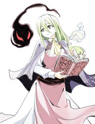 book character_request clothed demons_plan_something_good! dress floating green_eyes green_hair red_eyes simple_background very_long_hair white_background