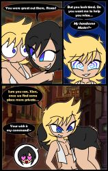 aged_up ahoge assertive_sub aura bare_shoulders black_hair blonde_hair blue_eyes blush carrying chibi choker collarbone comic consensual disney english_text eyebrows_visible_through_hair eyelashes femdom happy_trance heart_eyes hypnoscream hypnotized_dom kingdom_hearts large_ass love malesub navel open_clothes open_mouth roxas short_hair skirt smile speech_bubble spiral_eyes spiralwash_eyes square_enix thighs trigger tube_top vest xion_(kingdom_hearts)