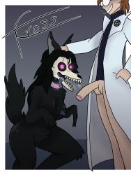  black_hair breasts collar dog_pose dr._jack_bright drool femsub furry glowing_eyes hypnotic_accessory maledom nipples nude penis pink_eyes scp-1471 scp_foundation skull tail tcross tech_control wall_eyed 