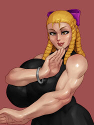  blonde_hair bow breasts capcom comic female_only femsub huge_breasts instant_loss karin_kanzuki large_breasts muscle_girl nipples rampage0118 shadaloo_dolls street_fighter 