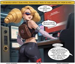 ai_art annie_(pokemon) ass blonde_hair devianbar dialogue femsub glasses large_breasts nintendo pokemon text