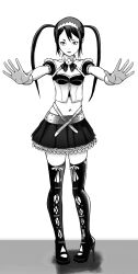 absurdres air_gear angry boogars boots collar empty_eyes expressionless femsub greyscale high_heels long_hair maid monochrome taeko_aikawa thigh_boots thighhighs twintails zombie_walk