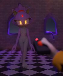 3d blaze_the_cat bodysuit cat_girl dr_eggman feet femsub furry glowing_eyes hypnotic_accessory looking_at_viewer pov pov_dom purple_hair purple_skin remote_control sonic_the_hedgehog_(series) spiral spiral_eyes spiralrose23 standing tech_control thigh_gap tight_clothing yellow_eyes