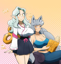 blush book breasts chair clothed dazed dress elf elf_ears female_only femdom femsub fox_ears fox_girl fox_tail grey_hair happy_trance kobi94 large_breasts long_hair multiple_girls original pants purple_eyes shirt sitting smile standing standing_at_attention symbol_in_eyes text thighhighs tick-tock_saying transformation white_hair wind-up_key yellow_eyes