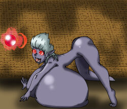  bottomless breasts crazycowproductions dark_elf dazed drool dungeons_and_dragons elf elf_ears elkantar_rostorgh_(samuraicowboy231) empty_eyes female_only femsub glowing glowing_eyes grey_skin happy_trance huge_breasts hyper_breasts hypnotic_orb large_breasts magic nude open_mouth original short_hair smile solo top-down_bottom-up topless white_hair 
