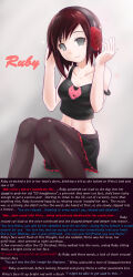  accidental_hypnosis black_hair breasts caption empty_eyes female_only femdom femsub grey_eyes headphones ivoryscratch_(manipper) looking_at_viewer love manip midriff nake pantyhose pov pov_dom red_hair ruby_rose rwby short_hair simple_background skirt small_breasts smile tech_control text thighhighs yuri 