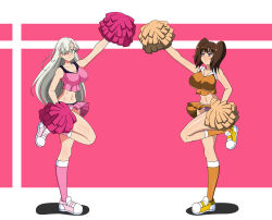absurdres brown_hair cheerleader diane_(the_seven_deadly_sins) dlobo777 elizabeth_liones female_only femsub long_hair midriff silver_hair sneakers the_seven_deadly_sins twintails upskirt