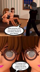  ass belt breast_grab breasts brown_hair comic doggy_style english_text glasses happy_trance hat hypno-tato hypnotic_screen keiko_yubari_(hypnovideo) licking masturbation missionary nude panties penis pussy speech_bubble spiral_eyes spread_legs tagme text 