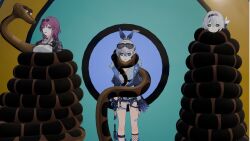  3d bondage chin_hold clothed coils disney femsub fingerless_gloves firefly_(honkai_star_rail) glasses_on_head gloves grey_hair happy_trance harem heterosexual honkai_star_rail hypnotic_eyes kaa kaa_eyes kafka_(honkai_star_rail) leaning_forward maledom multiple_girls multiple_subs nerdboijesus purple_hair restrained silver_hair silver_wolf_(honkai_star_rail) smile snake snek3d sunglasses the_jungle_book 