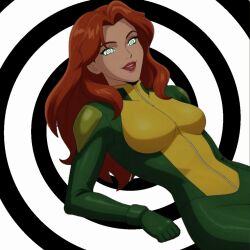 ai_art animated animated_eyes_only animated_gif bodysuit femsub happy_trance hypnosex_(manipper) jean_grey manip marvel_comics open_mouth red_hair spiral_background spiral_eyes story symbol_in_eyes tight_clothing tights x-men