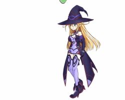  animated animated_gif before_and_after blonde_hair boots cape cleavage corruption dress elmira_(nise_nagi) eye_roll female_only femsub force_feeding gloves green_eyes high_heels long_hair nise_nagi open_mouth opera_gloves original resisting slime socks thighhighs witch witch_hat 