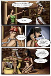 breasts comic egyptian empty_eyes femsub fetishdrawer kneeling lara_croft large_breasts maledom text tomb_raider western