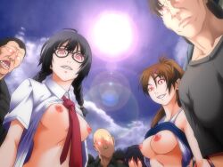  altered_common_sense bald black_hair breasts brown_hair collarbone femdom femsub gentle_sasaki glasses happy_trance kansen kansen_(series) looking_at_viewer maledom malesub open_mouth red_eyes shirt_lift small_breasts topless unhappy_trance 