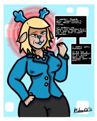 ambiguous_pov blue_lipstick carol_holiday deltarune drool erect_nipples erect_nipples_under_clothes eye_roll happy_trance hypnotic_accessory kilroylucy18 lactation milf mommy_fetish red_eyes reindeer_girl ring simple_background smile subliminal suit