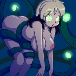  ass bent_over black_hair blonde_hair bottomless breasts drool erect_nipples erika_(er-ikaa) female_only femsub hanging_breasts hypnotic_tentacle large_breasts long_hair multicolored_hair nude open_mouth original p.chronos ring_eyes spiral_eyes symbol_in_eyes tentacles tongue tongue_out topless 
