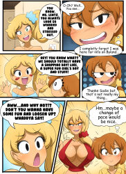  bimbofication blonde_hair breast_expansion breasts comic embarrassed female_only femsub happy_trance kobi94 large_breasts makeup original red_hair teacher text 