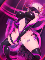 barcode brain_injection breasts corruption dead_source fate/grand_order fate_(series) female_only femsub gloves injection large_breasts latex mashu_kyrielight masturbation midriff nipple_piercing opera_gloves piercing pussy_juice ruuku_(azukieru) short_hair silver_hair sweat tattoo tech_control thighhighs visor