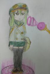 absurdres empty_eyes expressionless femdom femsub green_eyes green_hair hat magic magic_wand open_mouth original sephy_yorm sketch standing standing_at_attention tobyakafuji