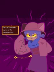 androgynous androgynous_dom blue_hair cat clothed dialogue english_text hat khamimo looking_at_viewer niko_(oneshot) oneshot pendulum pov pov_sub scarf smirk tagme text traditional_hypnosis wholesome yellow_sclera