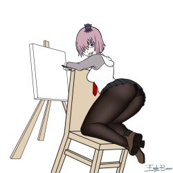  absurdres ass breasts chair clothed eagle_bacon fate/grand_order fate_(series) femsub from_behind hair_covering_one_eye hokusai_katsushika large_ass looking_at_viewer looking_back maledom mashu_kyrielight octopus pantyhose parasite pink_hair possession purple_eyes signature simple_background skirt smug tie transparent_background 