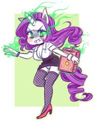 book breasts choker corruption curly_hair fishnets horns horse_girl ladybeemer large_breasts long_hair magic my_little_pony panties purple_hair rarity symbol_in_eyes thighhighs traditional underwear unicorn_girl