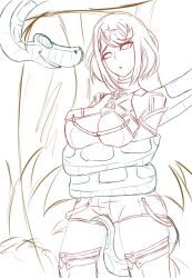 absurdres breasts coils crotch_rub dazed disney expressionless hypnotic_eyes kaa kaa_eyes large_breasts monochrome nintendo noctemart open_mouth preview pyra_(xenoblade) short_hair sketch snake the_jungle_book xenoblade_chronicles xenoblade_chronicles_2
