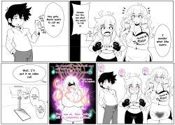  before_and_after breasts bulge comic erect_nipples_under_clothes erection erection_under_clothes expressionless femdom femsub hio_(jaisen_rei) iris_(jaisen_rei) jaisen_rei large_breasts lun_(jaisen_rei) malesub marin_(jaisen_rei) multiple_girls multiple_subs original precum pussy pussy_juice source_request text wet_clothes 