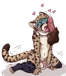 cat_boy chastity cum cum_on_body cum_on_face erection fellatio fluxom furry heart heart_eyes kneeling male_only malesub non-human_feet open_mouth penis phantom_penis precum symbol_in_eyes tech_control thighhighs tongue tongue_out yaoi