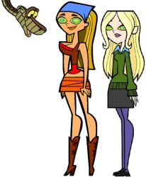 blonde_hair boots breasts cleavage dawn_(total_drama) disney femsub happy_trance high_heels hypnotic_eyes kaa kaa_eyes large_breasts lindsay_(total_drama) lipstick long_hair maledom multiple_girls multiple_subs skirt smile snake the_jungle_book thighhighs total_drama white_background