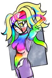  alternate_costume bandana blue_lipstick blush breasts costume eye_color_change female_only femsub hair_color_change happy_trance illumina korrina lipstick makeup malamar_outfit multicolored_hair navel nintendo pokemon pokemon_legends_z-a pokemon_x_and_y rainbow_hair smile solo tight_clothing yellow_eyes 