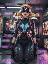  abs ai_art alex_casoy blonde_hair bodysuit breast_expansion clover_ewing drool femsub gloves gregory_michelson_(generator) kneeling large_breasts open_mouth sam_simpson sexism short_hair solo stepfordization tech_control text totally_spies visor wedding_dress 